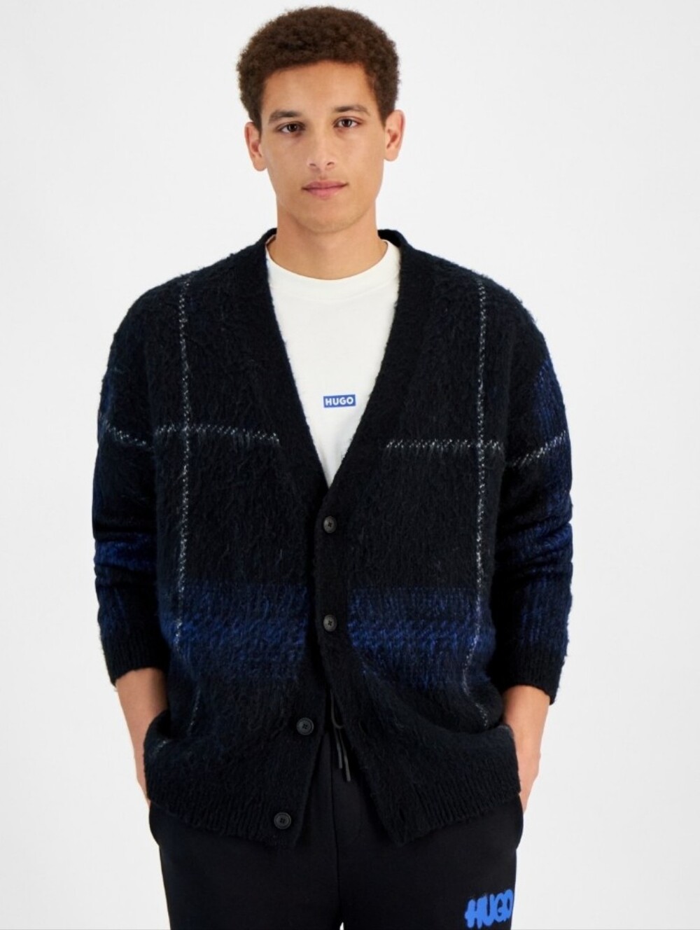 Hugo BOSS Oversized Navy Blue Soena Plaid Cardigan..Mens. NWT. Winter..Gift
